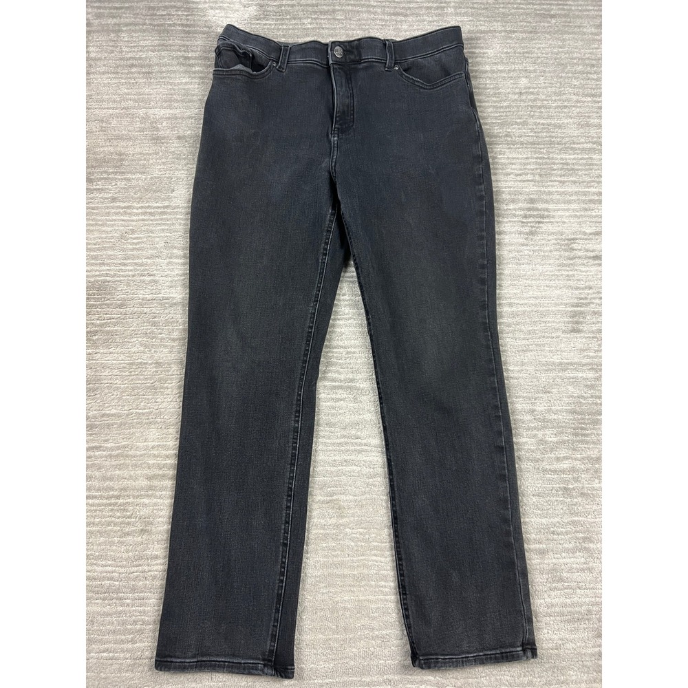 Lee Jeans Womens 14 Medium Black Slim Fit Straight Leg Mid Rise Faded Stretch